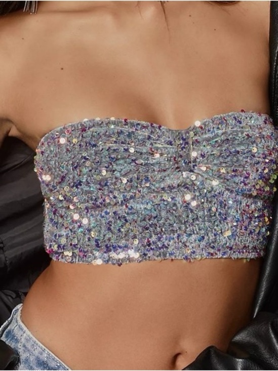 Anthropologie Tops - NWT Anthropologie Eve Sequin Bralette: Bandeau Edition, Grey Iridescent Size L